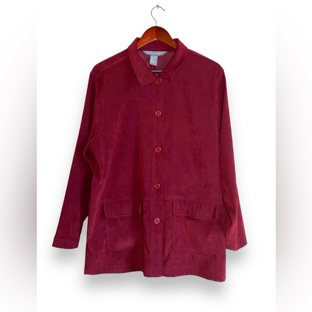 Jessica Holbrook Women's Long Sleeve Button Jacket Easy Care Maroon Size L